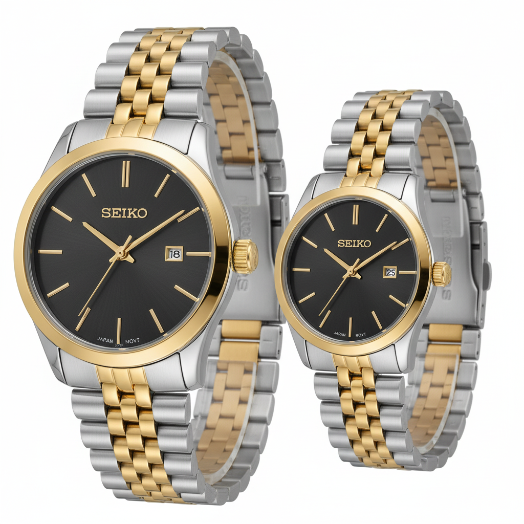 Seiko | Essentials | Two-Tone/Black Dial | Couple Set